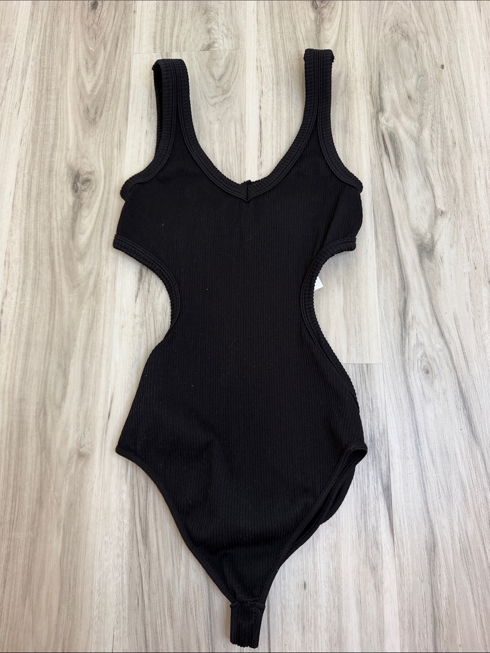 NWT Nikibiki Black Ribbed Cutout bodysuit o/s